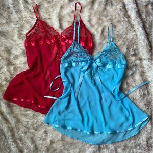 Rose & Lace Trim Babydoll Chemise Set